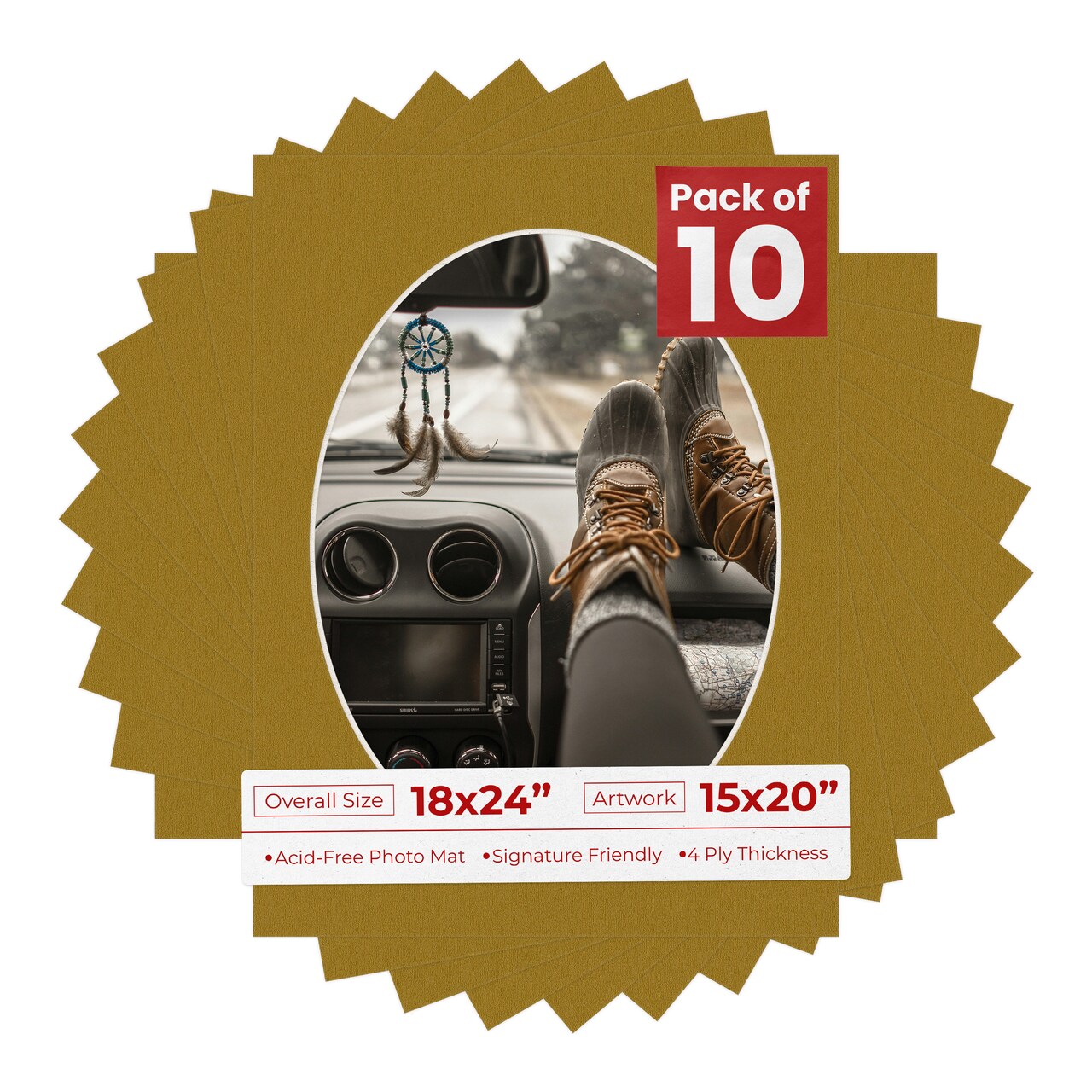 Metallic Gold Mat Board for 18x24 Frames - Oval Opening for 15x20 Photos